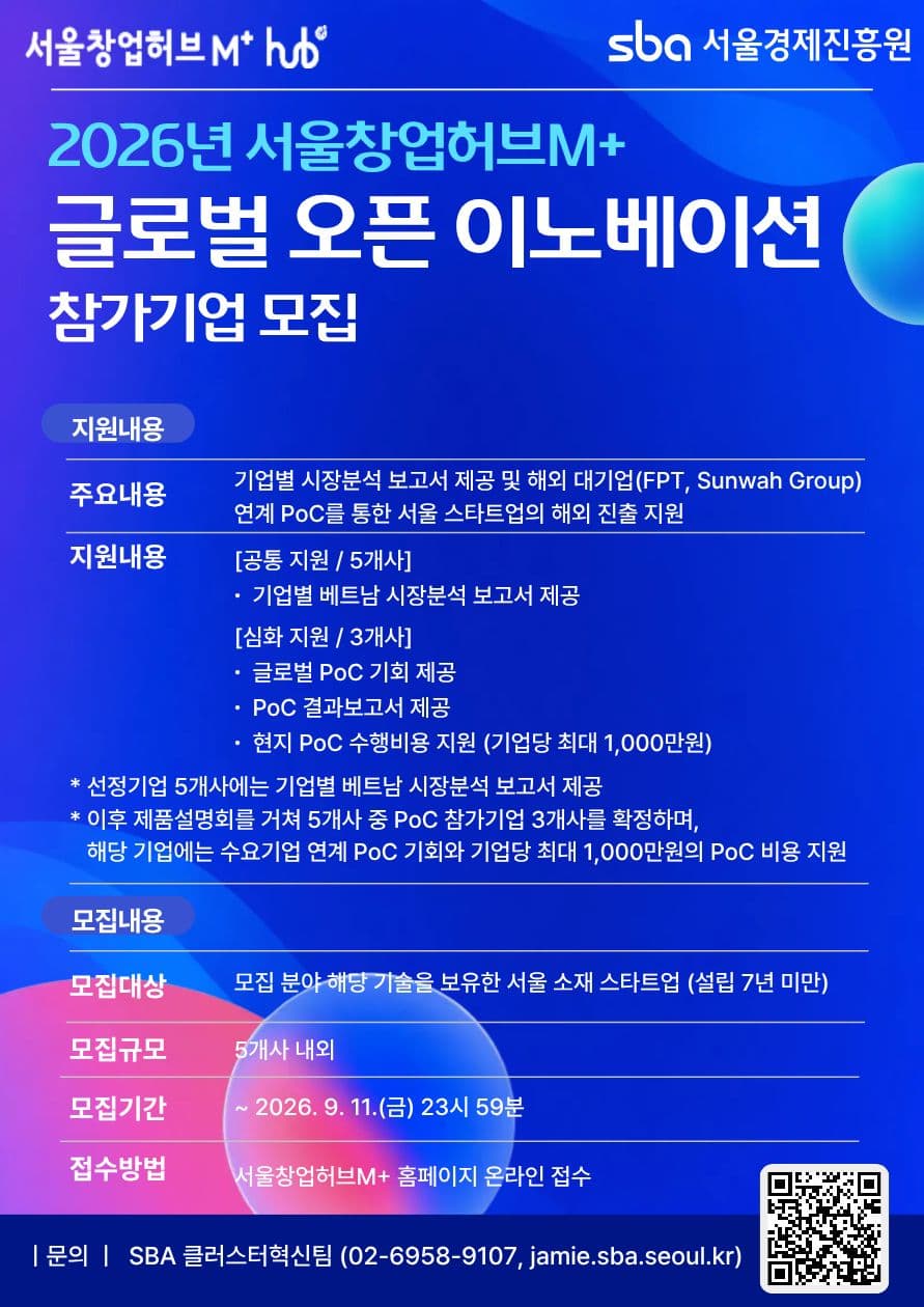 2026년 서울창업허브M+ 글로벌 오픈 이노베이션 공고 이미지