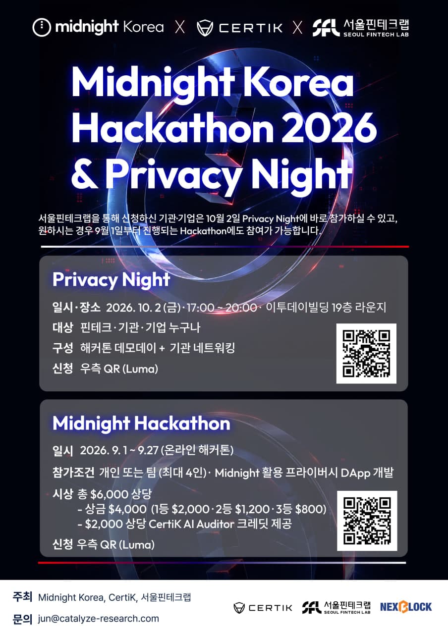Midnight Korea Hackathon 2026 & Privacy Night 참가 안내 공고 이미지