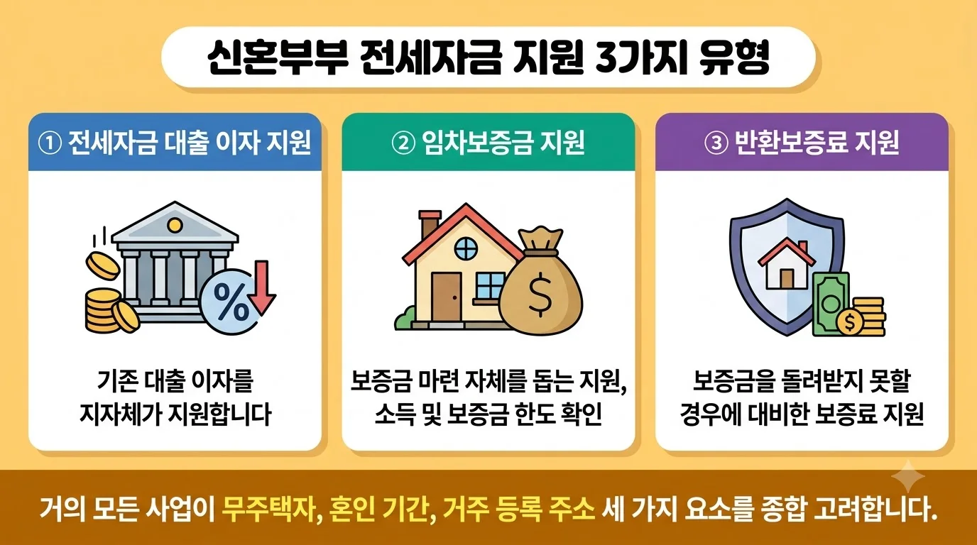 신혼부부 전세 지원 세 가지 유형 비교